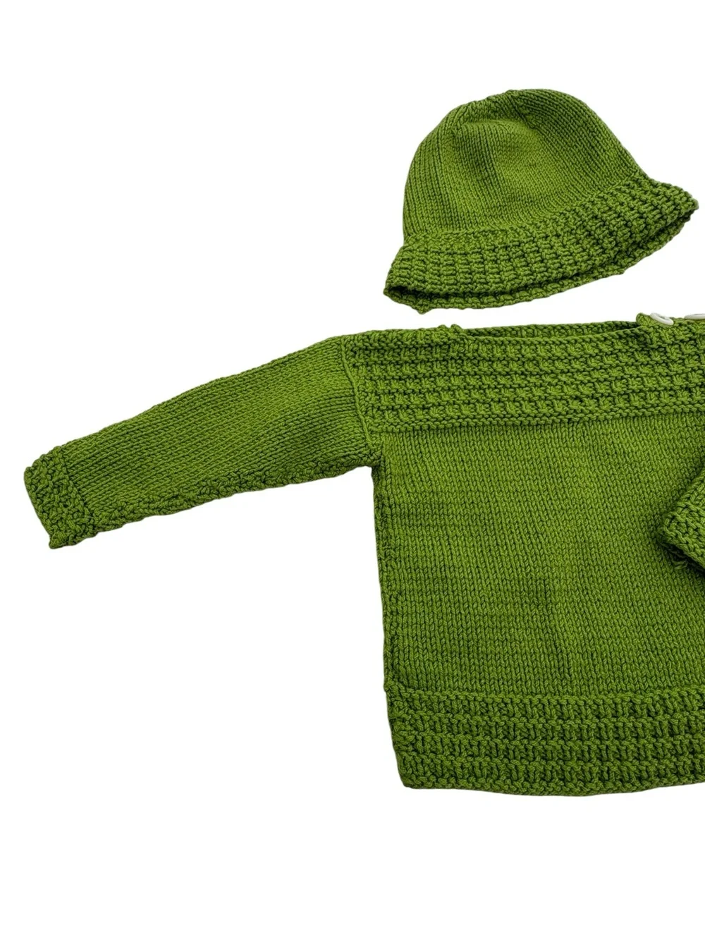 Handmade Baby Sweater Hat Set Green Knit 3-6 Months Chunky Hand Knit